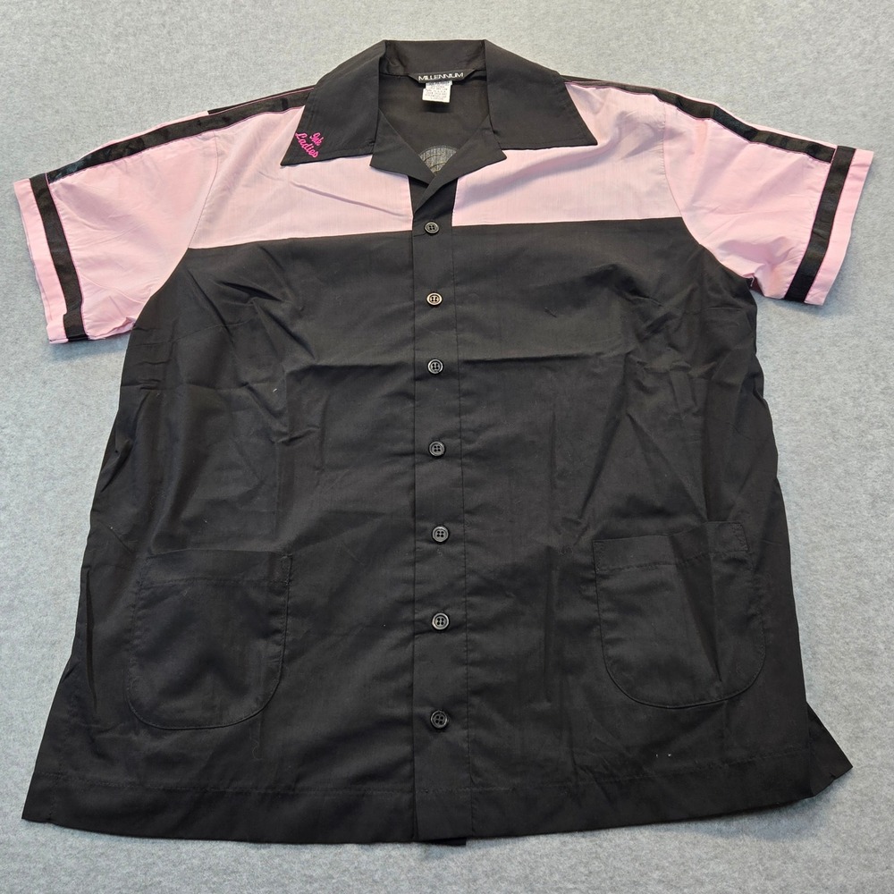 Millennium Ink Ladies Bowling Shirt Pink Black Pinup Graphic Rockabilly Large